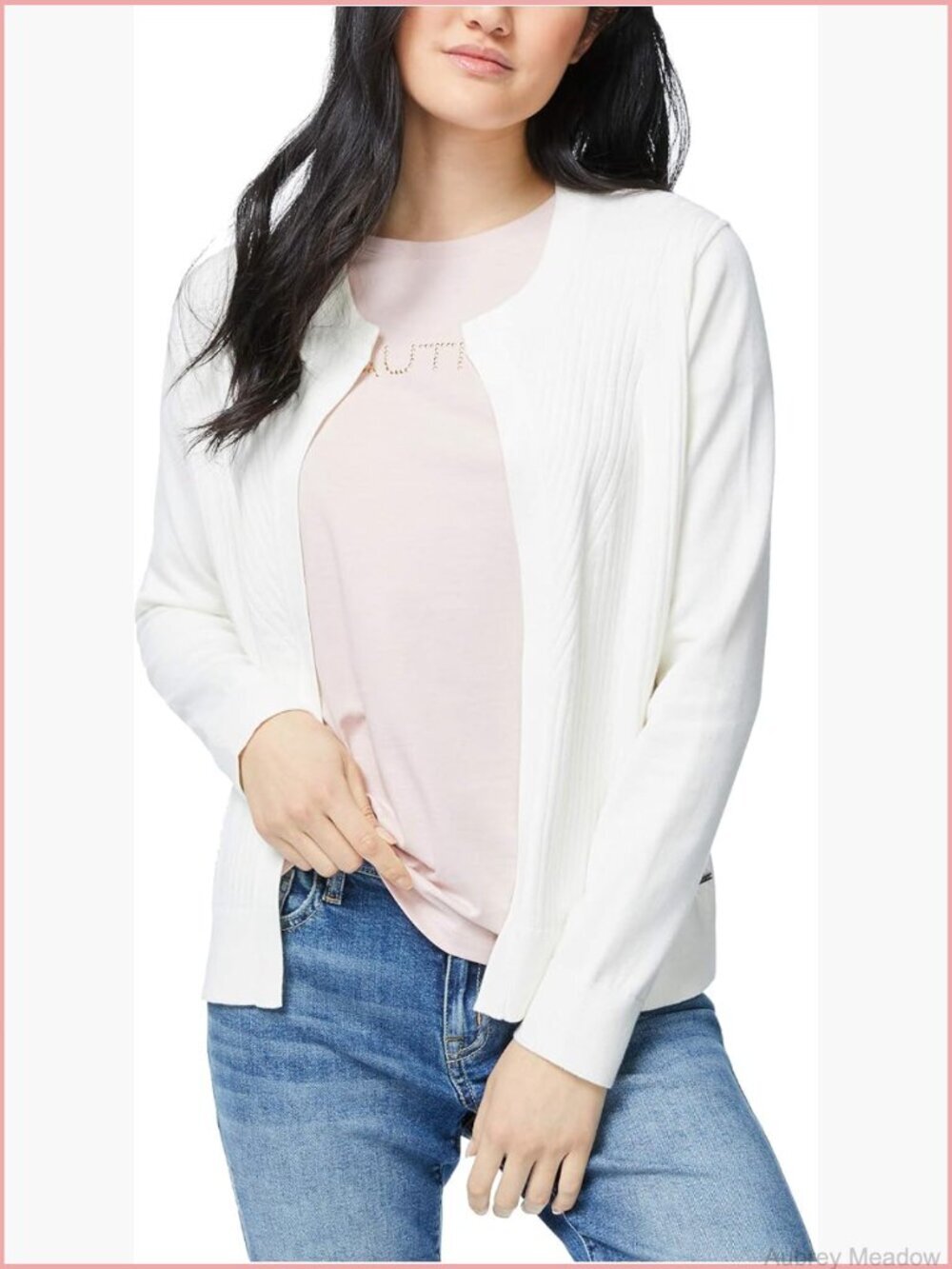 Ribbed Open Layering Cardigan - Classic Fit Crew Neck